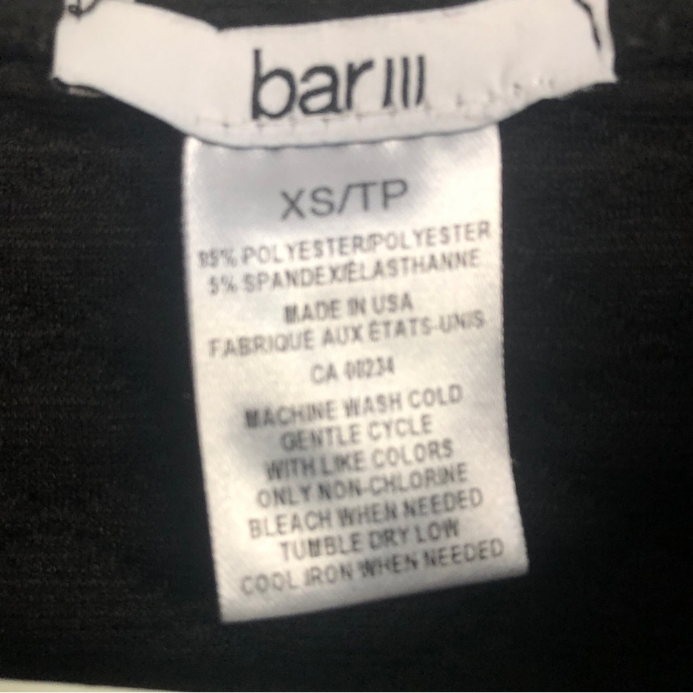 Bar III Black Crop Top with Quilted Texture and Cuffed Sleeve, Size XS - Picture 6 of 9